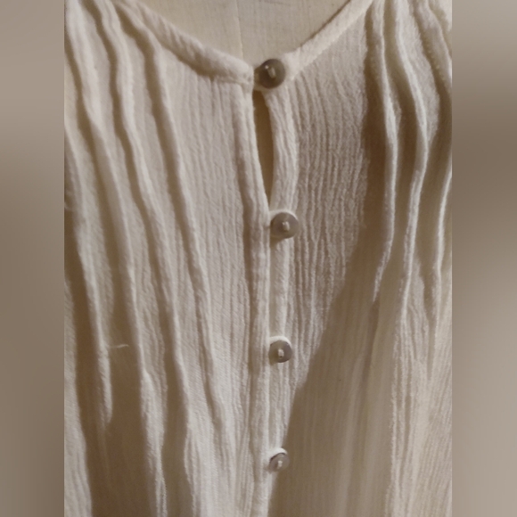 Free People Ivory Lace Peasant Mini Dress Eyelet Crepe Button Ruffle Long Sleeve - Picture 4 of 8